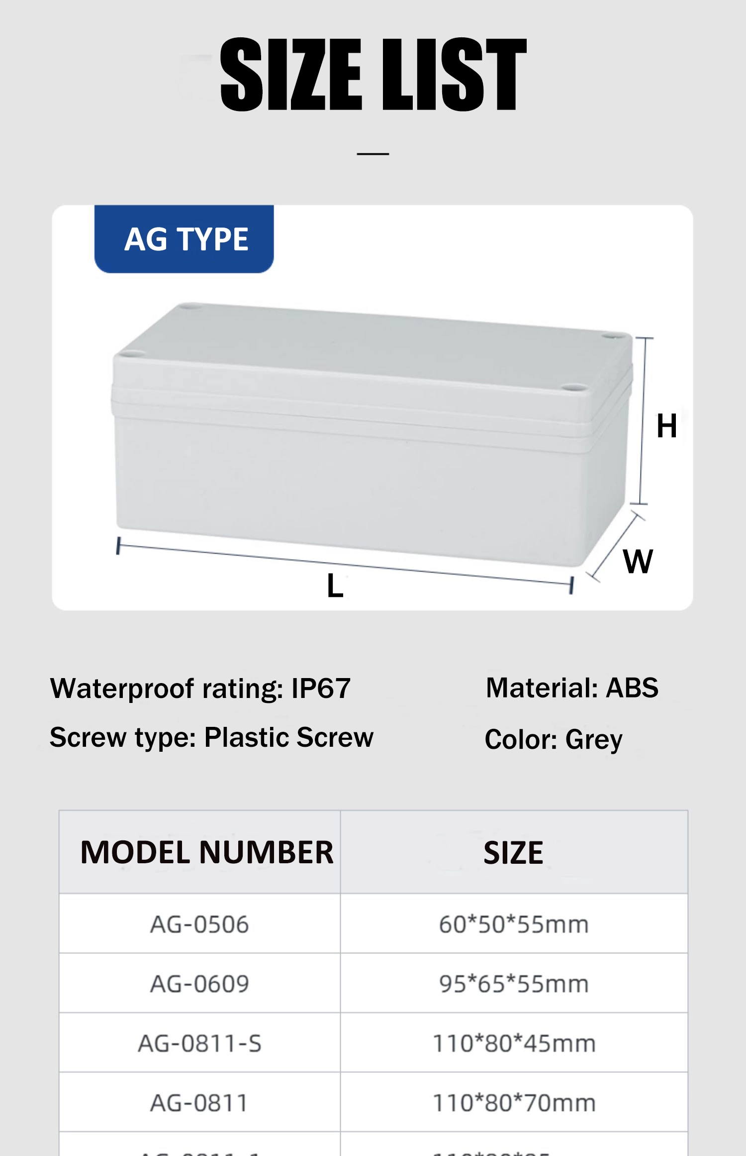 Waterproof Electrical Junction Plastic Box ABS AG Series