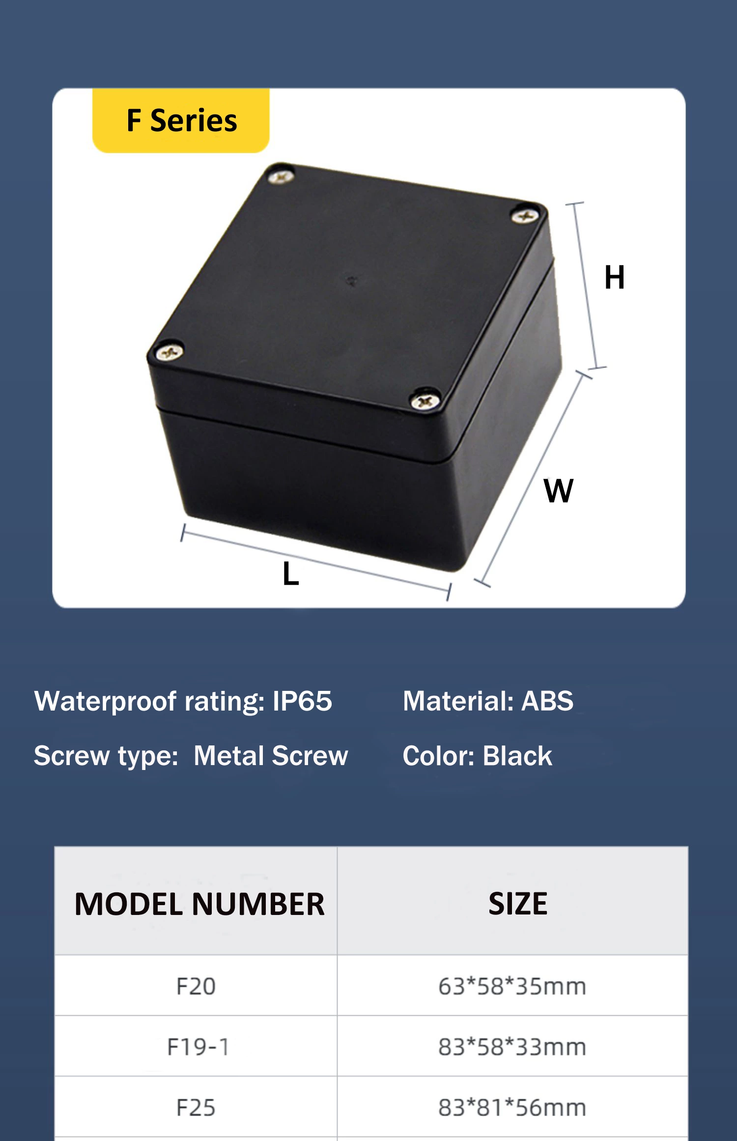 Waterproof Electrical Junction Plastic Box ABS F Series with Black