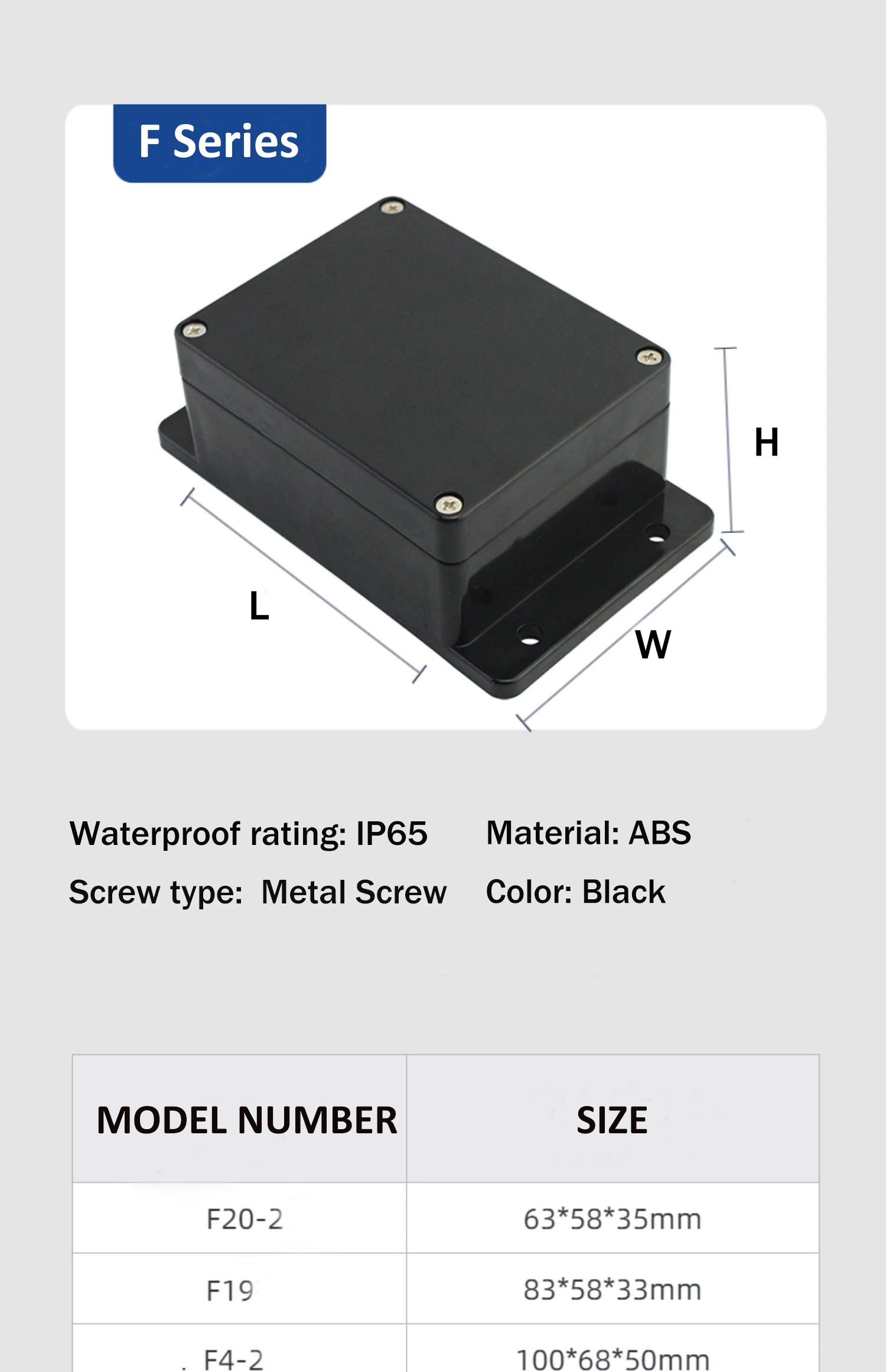 Waterproof Electrical Junction Plastic Box ABS F Series with Black