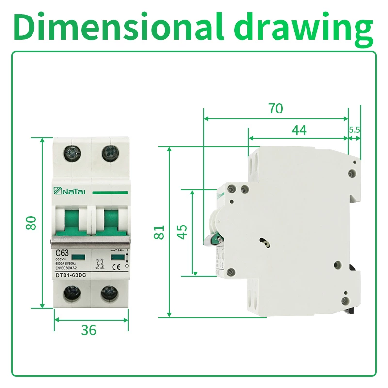 DTB1-63 2P DC MCB（Mini circuit breaker)