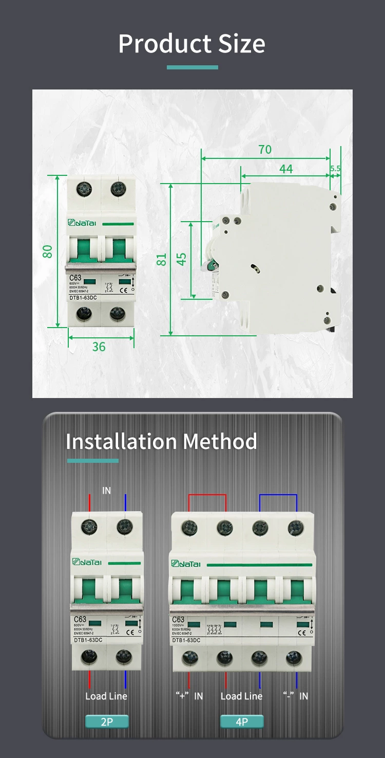 DTB1-63 2P DC MCB（Mini circuit breaker)