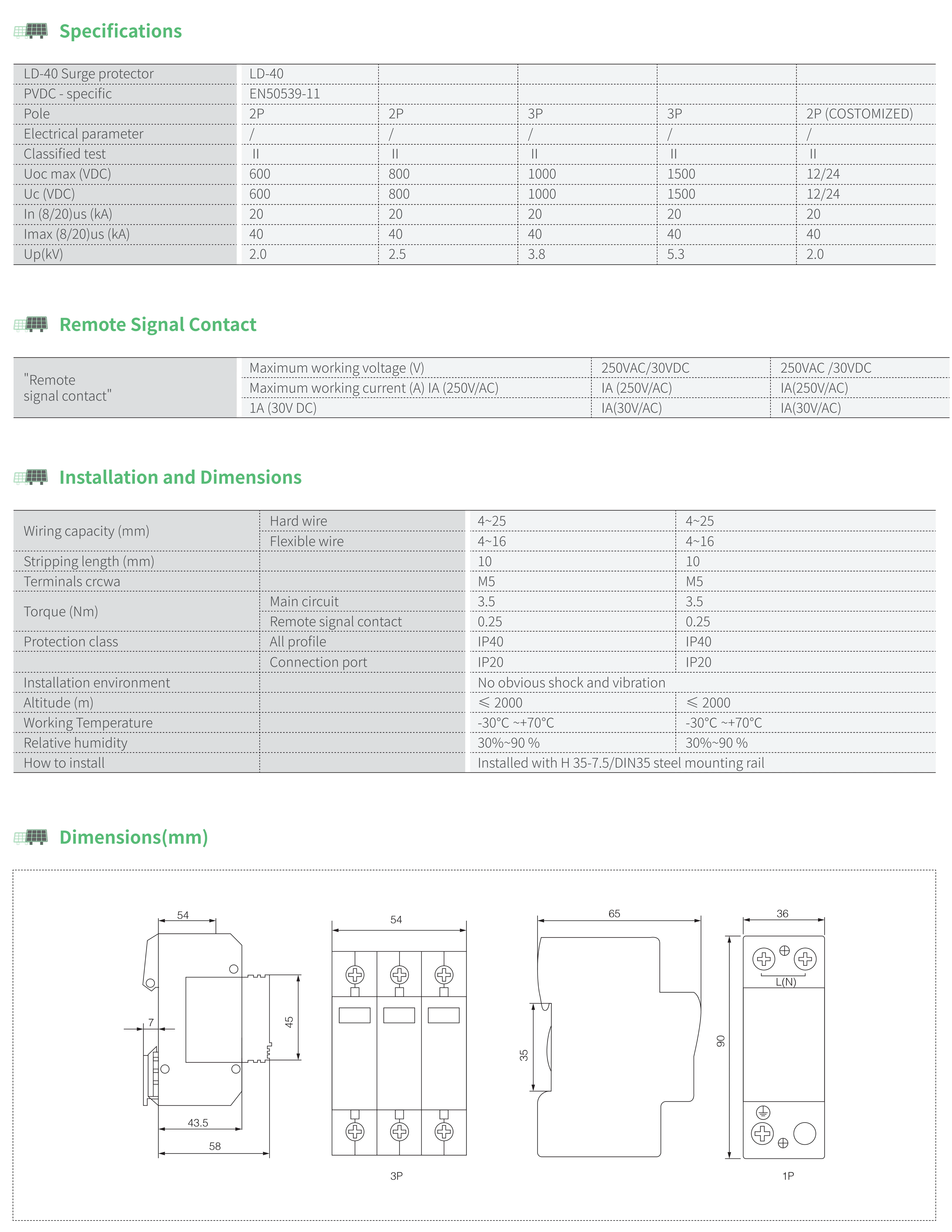 MD1-40PV 2P DC SPD(Surge Protective Device)