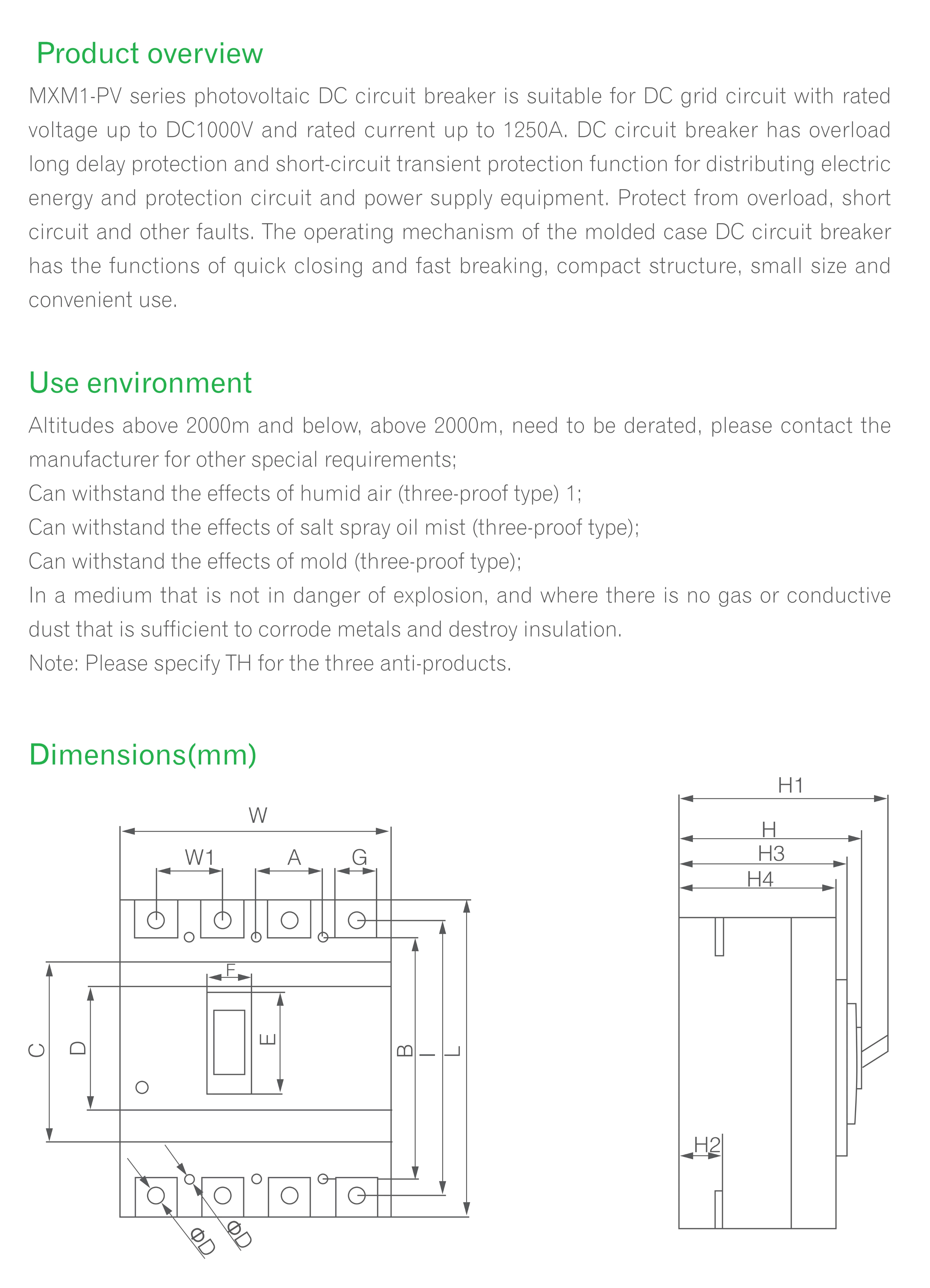 MXM1-250PV 1P DC MCCB（Moulded Case Circuit Breaker)